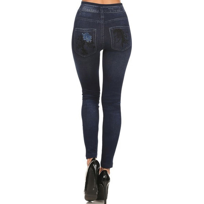 Fashion Women Stretchy Denim Look Jeans Jegging Skinny Leggings Print Slim Pants