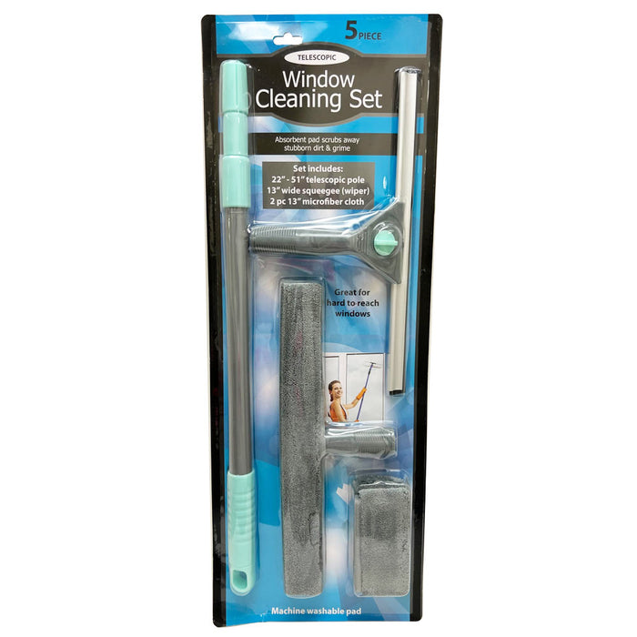 51" Telescopic Window Cleaning Kit Extension Pole Wide Wiper Microfiber Cloths