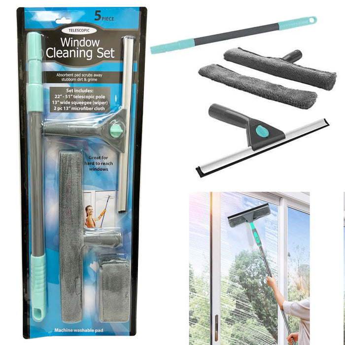 10 PC Window Squeegee Cleaning Kit 51" Extension Pole Wiper Microfiber Cloths