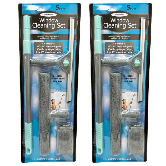 10 PC Window Squeegee Cleaning Kit 51" Extension Pole Wiper Microfiber Cloths