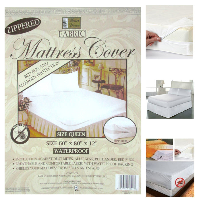 2 Queen Size Zippered Mattress Cover Waterproof Bed Bug Dust Mite Protect Fabric