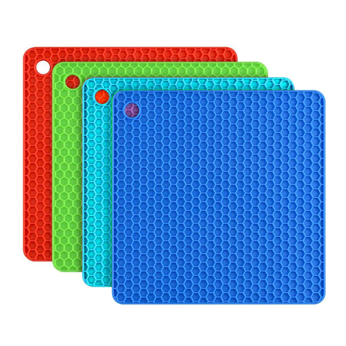 4PC Silicone Trivet Pot Holder Non Slip Mat Heat Resistant Spoon Rest Jar Opener