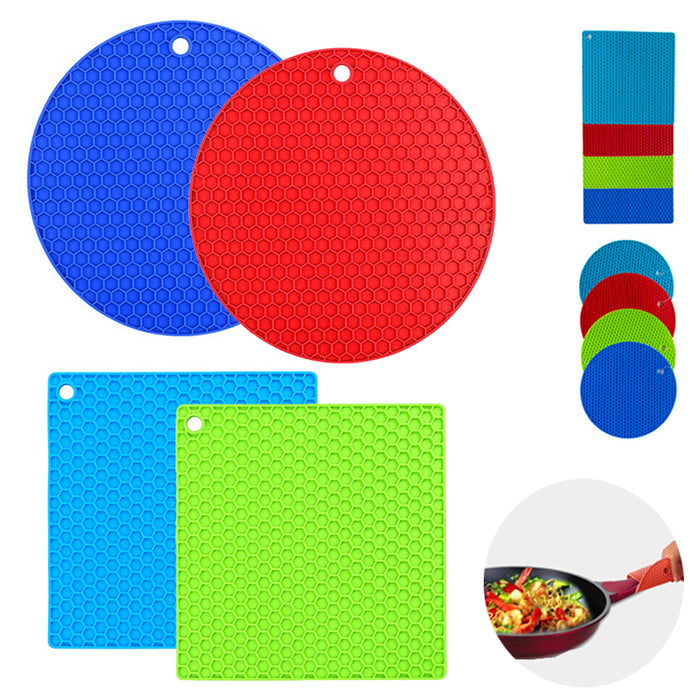4PC Silicone Trivet Pot Holder Non Slip Mat Heat Resistant Spoon Rest Jar Opener