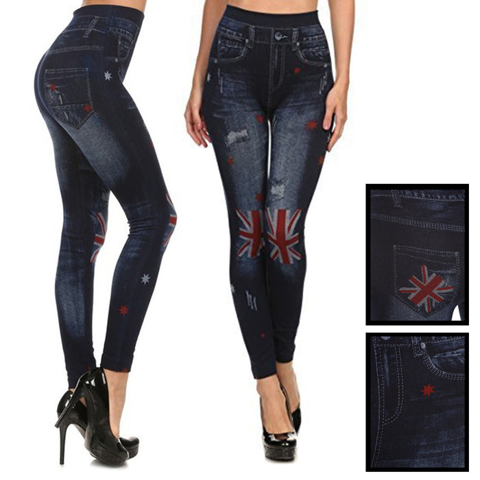 Ladies Denim Look Slim Skinny Jeans Stretchy Pants Leggings Jeggings Fashion New