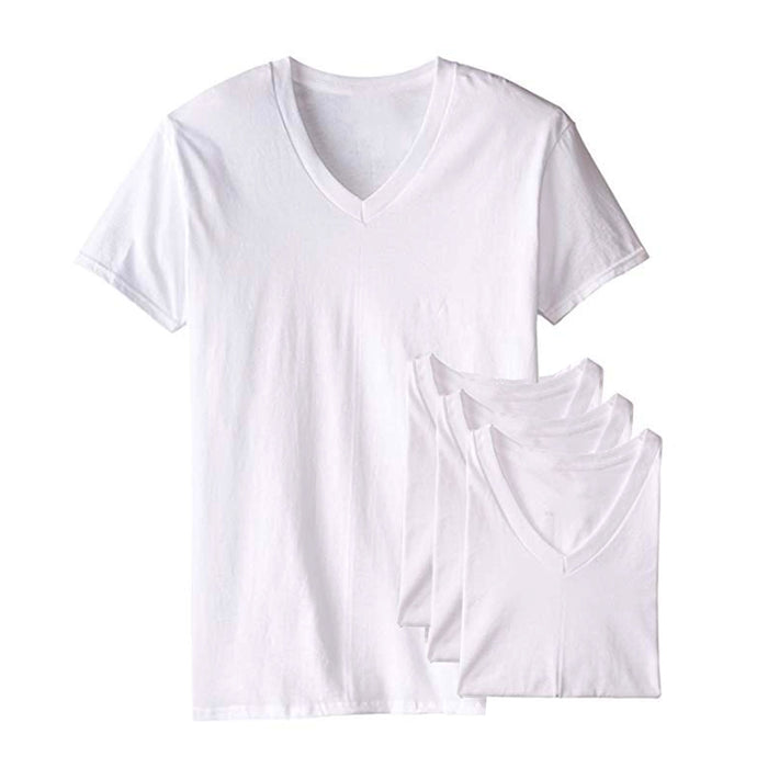 3 Pack Mens Casual V Neck Short Sleeve White T-Shirt 100% Cotton Comfy Size XL