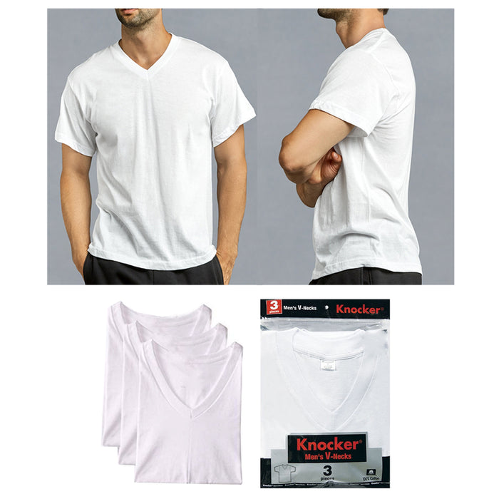 3 Pack Mens Casual V Neck Short Sleeve White T-Shirt 100% Cotton Comfy Size XL