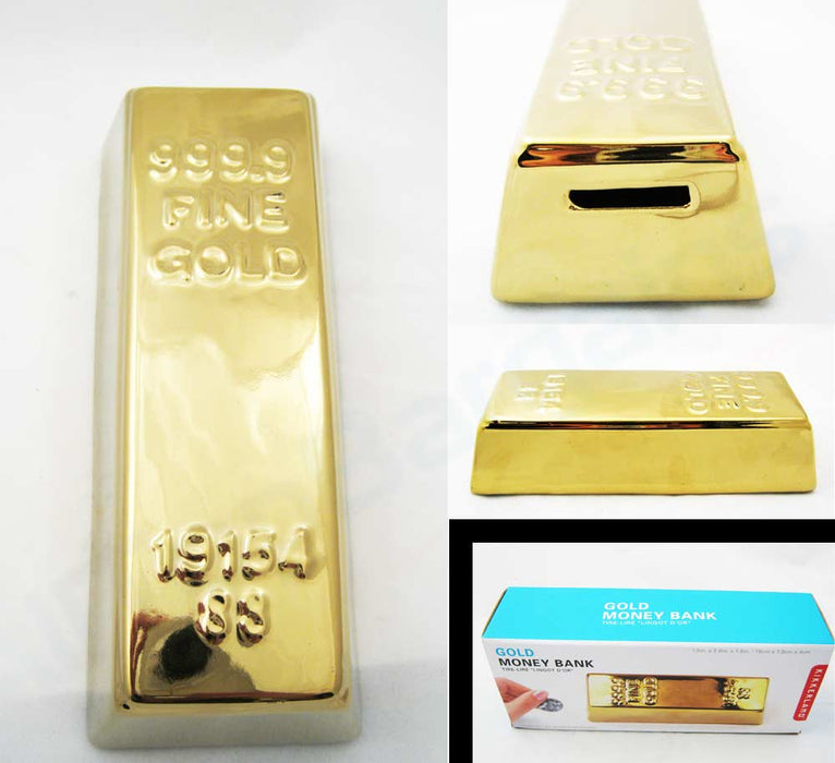 Gold Money Bank Coin Box Piggy Ceramic New Saavy Safe Dollar Coins Adults Gift