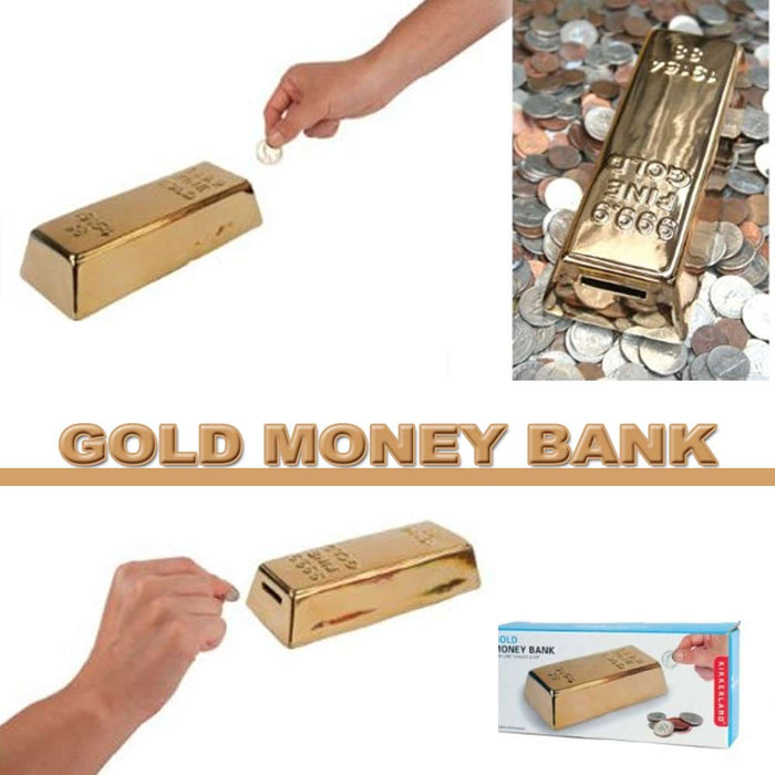 Gold Money Bank Coin Box Piggy Ceramic New Saavy Safe Dollar Coins Adults Gift