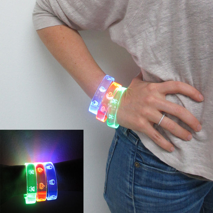 Set of 3 LED Light Up Bracelets Flashing Glow Bangle Party Favors Neon Wristband