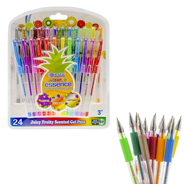 24 PC Scented Gel Pens Set Fruit Scent Glitter Pen School Drawing Coloring Book