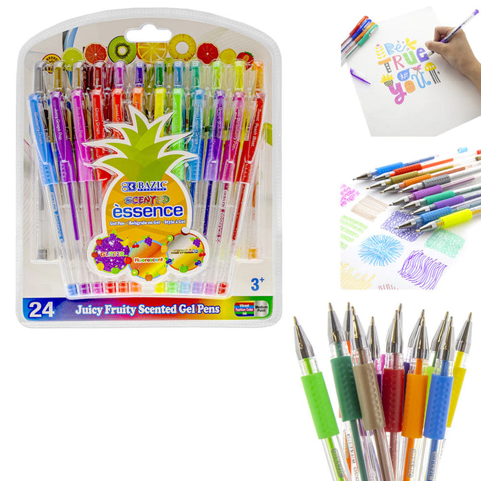 24 PC Scented Gel Pens Set Fruit Scent Glitter Pen School Drawing Coloring Book