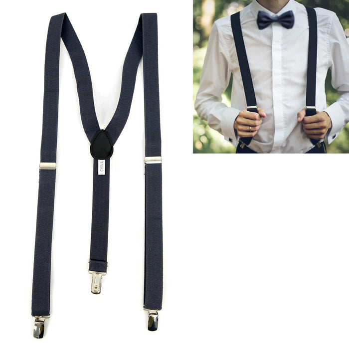 3PC Mens Suspenders + Banded Bow Tie Set Adjustable Metal Clips + Pocket Square