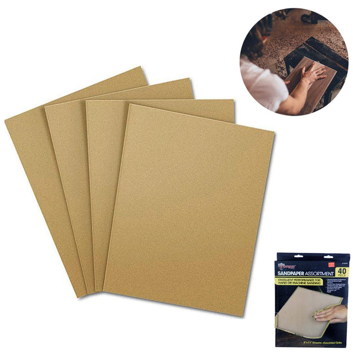 40 Assorted Grit Sandpaper Sanding Sheets 9 x 11 Wet Dry Wood Automotive Metal