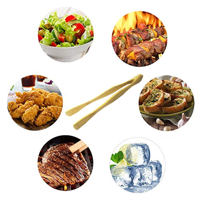 Natural Bamboo Toast Tongs Salad Bacon Bread Bagel Toaster Wood Cooking Serving