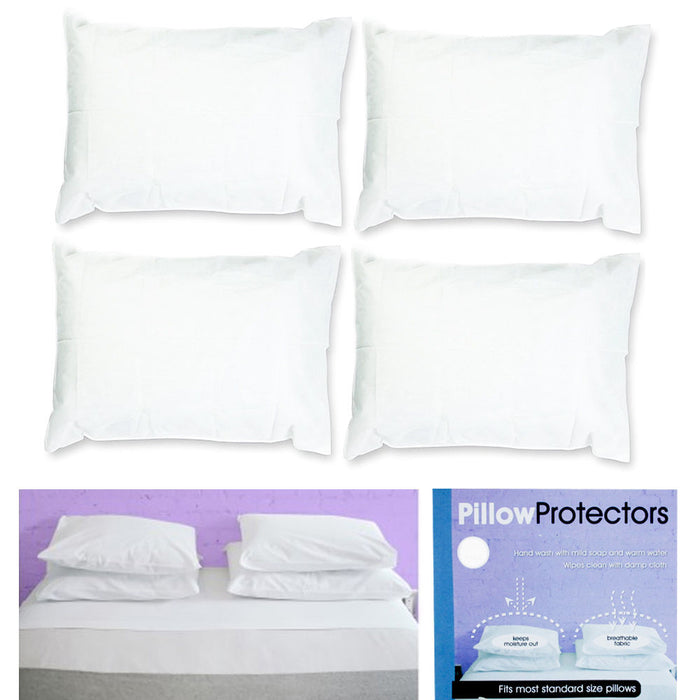 Set Of 4 Pillow Protector Cover Standard Size Pillowcase Soft Fabric Bedding New