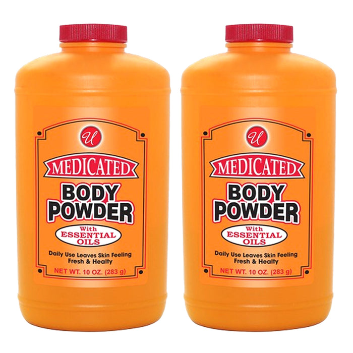 2 Pack Medicated Body Powder with Essential Oils 10 oz Cooling Relief Skin Care