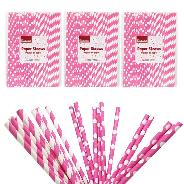 72 Biodegradable Pink Straws Paper Stripe Party Supplies Bridal Wedding Birthday