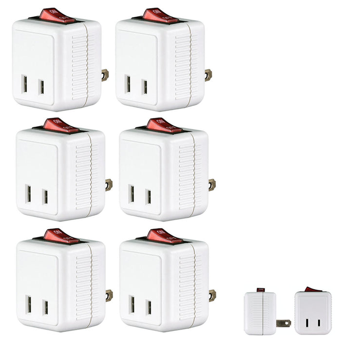 6 Pk x Single Port Outlet Wall Tap Adapter Lighted Switch Power On Off Control
