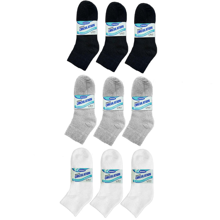 9 Pairs Diabetic Ankle Quarter Crew Circulatory Socks Health Women Men Fit 9-11