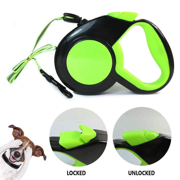 Dog Leash Retractable Neon Glowing 16Ft Walking Pet Reflective Durable with Lock