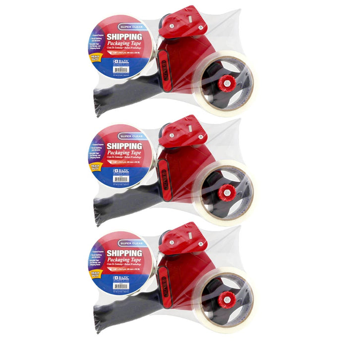 3 Heavy Duty Shipping Tape Gun Dispenser 6 Clear Rolls Packaging Box Strong Seal