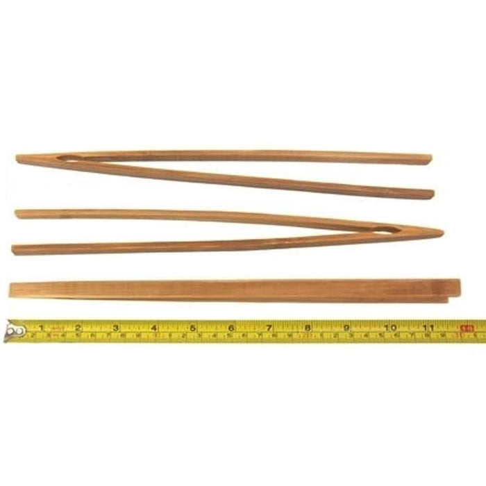 4 Set Bamboo Toast Tongs 12" Bagel Fruit Bread Bacon Straight Arm Toaster Wooden