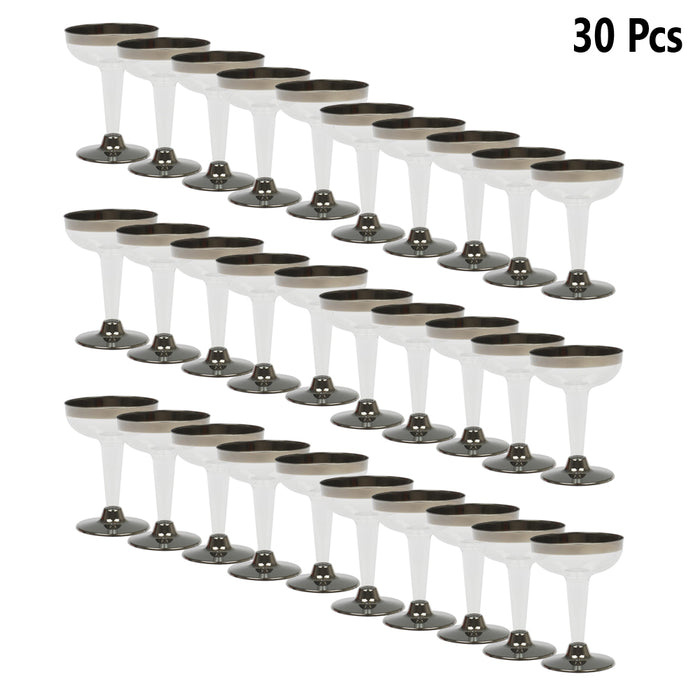 30Pc Champagne Wine Flutes Party Plastic Disposable Glasses Silver 4.5oz Wedding