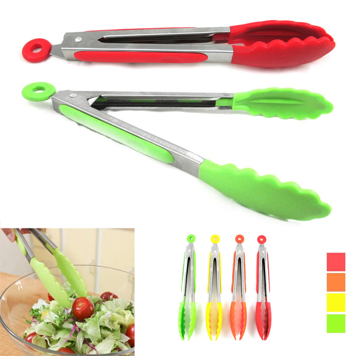 Multi Purpose Metal Tongs Kitchen Grill BBQ Salad Cooking Serving Bread 10" NEW