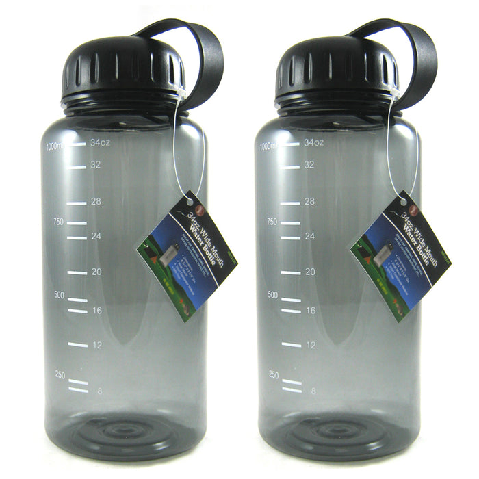 2 Pack Wide Mouth 34oz Water Bottles BPA Free Grip Gulp Sports Drinking Gym Hike