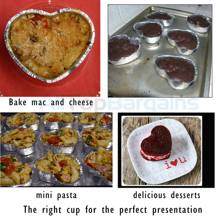72 Aluminum Foil Heart Baking Cups Mold Cupcakes Disposable Silver Tin Bake New