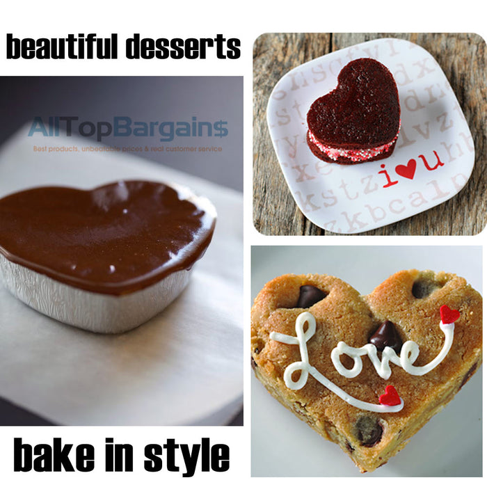 120 Aluminum Foil Heart Baking Cups Mold Cupcakes Disposable Silver Tin Bake New