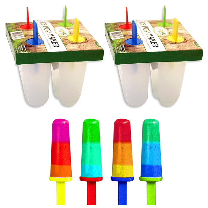 2 Pack 4 Section Ice Pop Maker Mold Popsicle Dessert Ice Cream Frozen Treat Cake