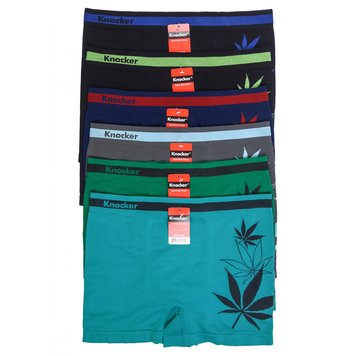 6 Mens Microfiber Seamless Boxer Briefs Underwear Cannabis Leaf Comfort Flex Set