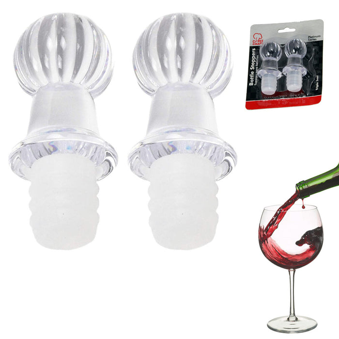 2 PC Acrylic Bottle Stoppers Clear Silicone Seal Bottle Cork Wine Plug Stopper