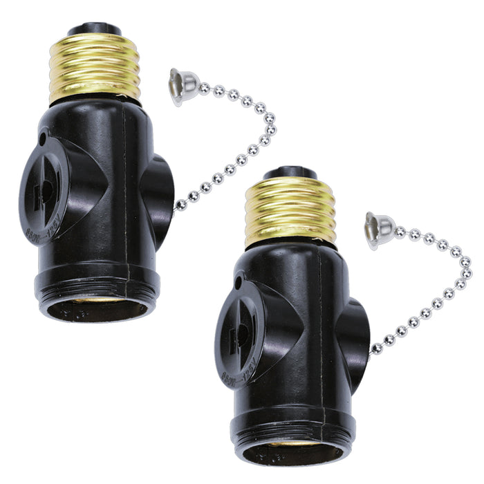 2 Outlet Light Bulb Socket Adapter Converters Plus Two Outlets Pull Chain Switch