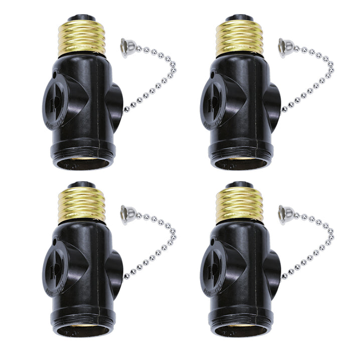 4 Light Bulb Socket 2 Outlets Splitter Switch Light Holder Adapter Pull Chain