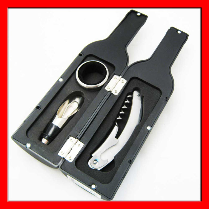 3Pc Wine Bottle Opener Accessory Gift Set Corkscrew Opener Kit Stopper Pourer