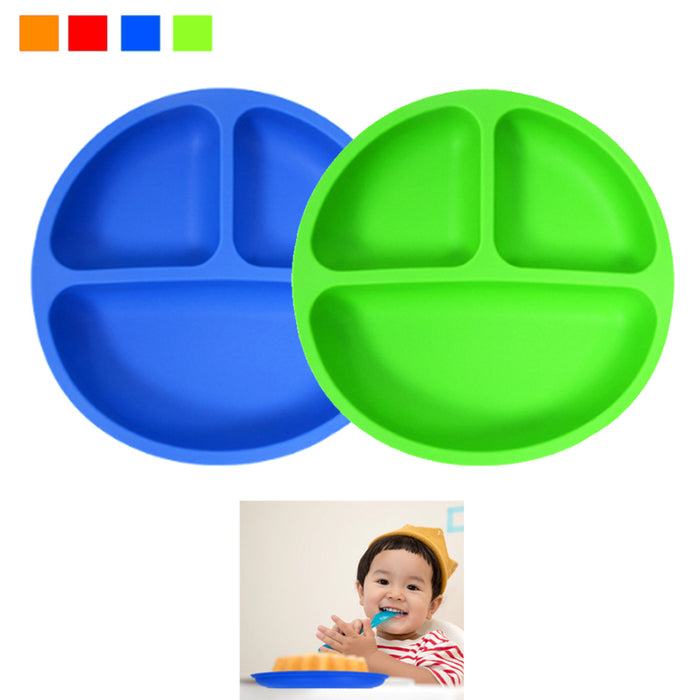 2PC Toddler Silicone Plates Set Divided Baby Plates Non-Toxic BPA Free Skidproof