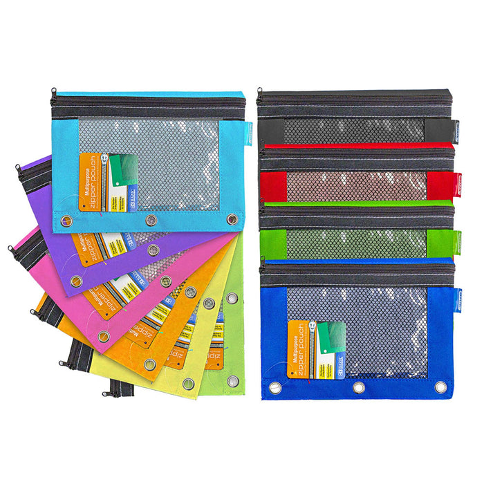 2 Pencil Pouch Zipper 3 Ring Binder Holes Cosmetic Bag Pen Marker Storage School