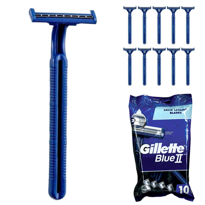 10 Gillette Blue II Razors Men's Disposable Twin Blades Rastrillo Remover Shaver