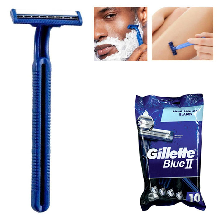 10 Gillette Blue II Razors Men's Disposable Twin Blades Rastrillo Remover Shaver