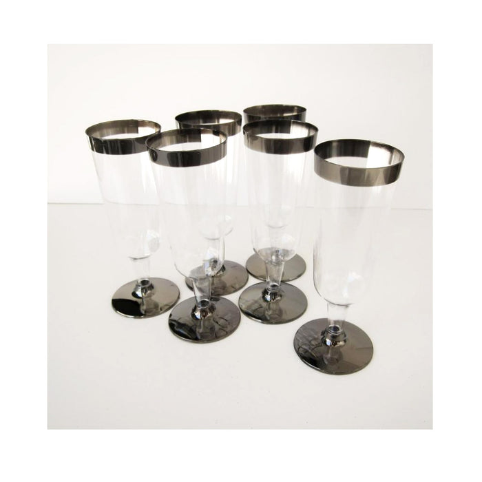 120 Wedding Champagne Flute Disposable Glasses Party Plastic Wine Silver Rim New