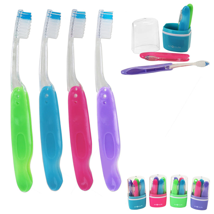 4 Travel Toothbrush 1 Case Portable Hike Camping Brush Cleaner Protect Gift Box