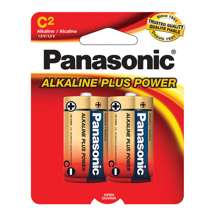2 Pack Panasonic C-Size Plus Power Alkaline Batteries 1.5V Home Office Battery