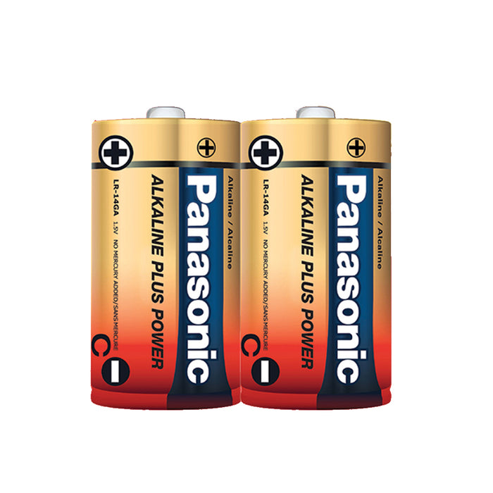 2 Pack Panasonic C-Size Plus Power Alkaline Batteries 1.5V Home Office Battery