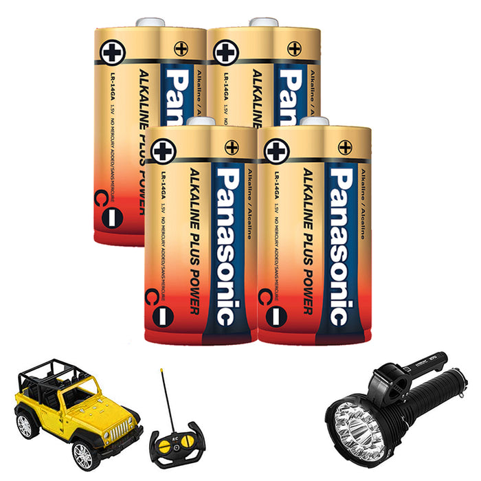 4PC Alkaline C-Size Batteries 1.5 V Long Lasting Battery All Purpose Home Office