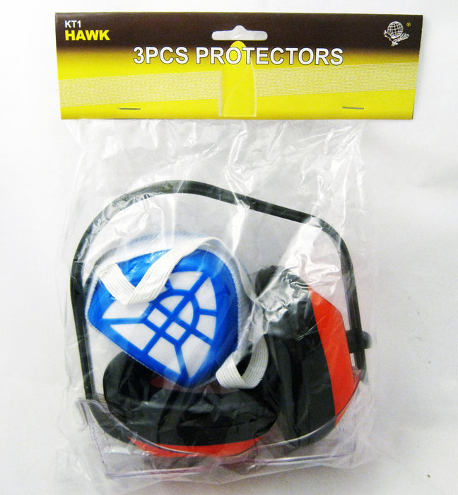 3pc Safety Goggles Face Mask Protection Kit Anti Dust Filter Ear Muff Glasses !