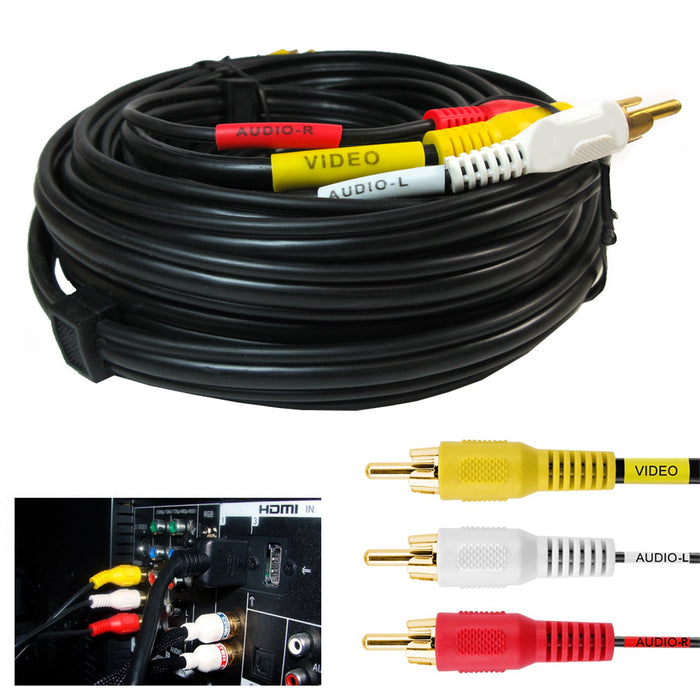 25FT Premium 3 RCA Heavy Duty Composite Extension Audio Video AV Cable Cord Gold