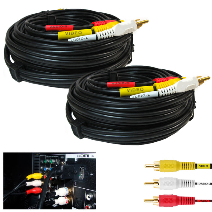 2 Pc Premium 3 RCA Heavy Duty 50FT Composite Extension Audio Video AV Cable Cord