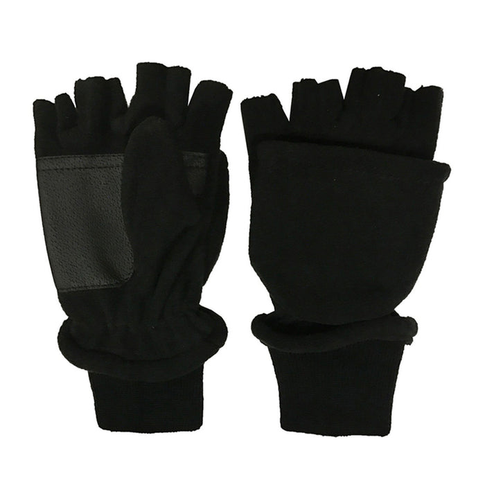 Mens Womens Convertible Mittens Fingerless Gloves Winter Flip Top One Size Black